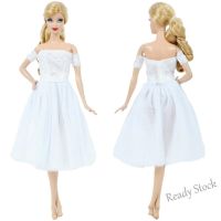 【Ready Stock】 ♟ C30 Elegant Wedding Lace Dress for Barbie Doll White Party Outfit Skirt Ball Gown Princess Dollhouse Accessories Clothes Toy