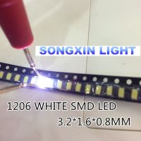 【✴COD✴】 QFERF SHOP 1206 Led สีขาว Smd 1206 200ชิ้น Led แบบ Smd แสงสว่างสีขาวมากเย็นไดโอด Led ไฟ5000-8000K 200-300mcd 3.0-3.6V