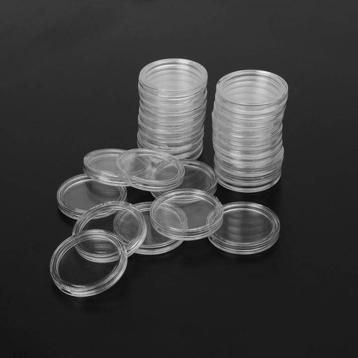 elegant-100pcs-18-20-21-22-26mm-plasticstransparent-รอบเหรียญกล่องแคปซูลเก็บเหรียญผู้ถือคอนเทนเนอร์-home-supplies