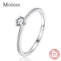 Modian Solid 925 Sterling Silver Simple Round Clear CZ Finger Rings For Women &amp; Girls Cassic Wedding Statement Fine Jewelry Gift2023