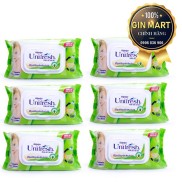 Combo 6 Khăn Ướt Trẻ Em Unifresh Không Mùi Vitamin E Xanh nha đam 80 miếng