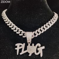 Men Women Hip Hop PLUG Letter Pendant Necklace with 13mm Crystal Cuban Chain HipHop Iced Out Bling Necklaces Fashion Jewelry Fashion Chain Necklaces