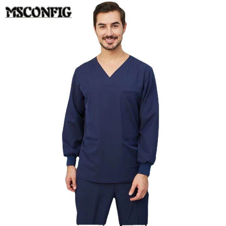 Anesthesiologist Gown Short Sleeve Scrub Men's V-Neck Pharmacy Suit ...