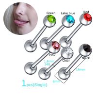 1pcs 14G Barbell Stainless Steel Tongue Ring with Rhinesone 16mm Uni