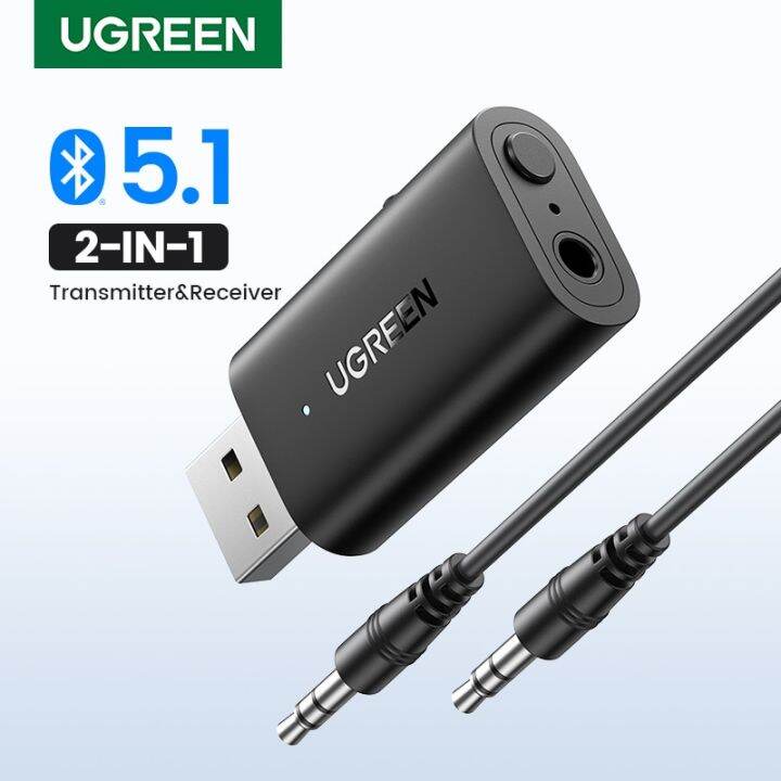 Ugreen 2 In 1 Bluetooth Car Adapter Bluetooth 51 เครื่องส่งสัญญาณสเตอริโอ ตัวรับ Wireless 35mm 1484