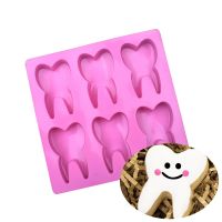 6 Hole Tooth Silicone Mold Chocolate Fondant Cake Mould 3D Tooth Shaped Mold Cake Bakeware Biscuit Candy Ice Cube Soap DIY Tool Bread Cake  Cookie Acc