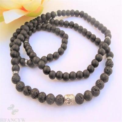 8MM Black Onyx Gemstone Lava Stone 108 Mala Bracelet Gemstone cuff Buddhism Handmade Bless Veins Healing spirituality chain