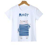 Cartoon bear personality printed Kid t-shirt brand boy girl baby summer funny costume wearing striped T-shirt Y14-86