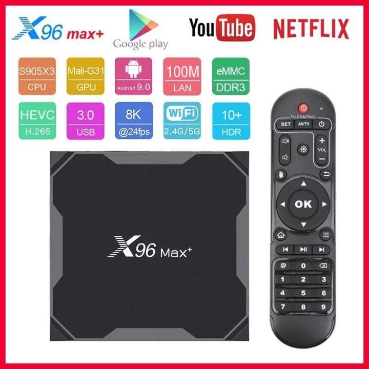 x96-max-plus-32gb-rom-แรม-4gb-32gb-wifi-2-4-5g-bluetooth-cpu-s905x3-android-9-รองรับlan100m-android-tv-box