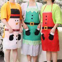 Funny Santa Claus Snowman Green Elf Print Christmas Apron Lace Up Glove Pocket Oil-proof Waterproof Kitchen Apron Party Supplies Aprons