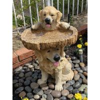 Puppy Polyresin Bird Bath Brown Pedestal Handmade Gifts for Outdoor Home Garden Lawn Yard Decorations