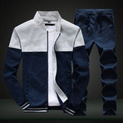 2019 Men Warm Sets Fashion Sporting Thick Suit Patchwork Zipper Hooded Sweatshirt +Sweatpants Mens 2 Pieces Sets Slim Tracksuit