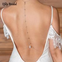 Efily Cubic Zirconia Wedding Backdrop Necklace Bridal Accessories Jewelry Party Prom Back Chain Long Crystal Backless Necklace