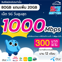 ซิมเทพ DTAC เน็ตแรงเต็มสปีด วิ่งสูงสุด 1000 Mbps (80GB + แถมเพิ่มอีก 20GB) นาน 12 เดือน **จำกัดทั้งร้านไม่เกิน 1 ซิม ต่อลูกค้า 1 ท่าน**