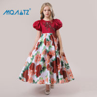 MQATZ Girl Flower Puff Sleeve Bow Party Princess Dresses Kids Evening Clothes For Children Wedding Costume 4-14 Years LP-319