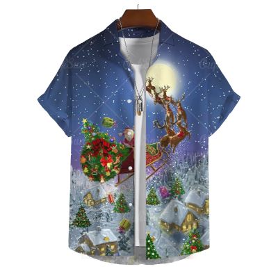เสื้อฮาวายสำหรับผู้ชาย3d พิมพ์ลายคริสต์มาสคุณภาพสูงเสื้อผ้าผู้ชายเสื้อโอเวอร์ไซส์ทรงหลวมเสื้อสตรีทออกแบบตัวสั้น
