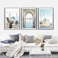 Istanbul Turkey Maidens Tower Poster Ortakoy Mosque Sunrise Landscape Canvas Painting and Prints Wall Art Picture Bedroom Decor