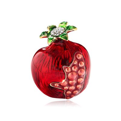 Summer Fashion Red Pomegranate Brooch Fruit Green Leaf Cherry Pin Enamel Brooches Scarf Buckle For Women Coat Jewelry Accessorie Headbands