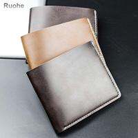 RUOHE กระเป๋าสตางค์ของผู้ชาย Dompet Koin สั้นเคสนามบัตรธุรกิจสีทึบได้เยอะที่ใส่ตั๋วกระเป๋าใส่บัตรเครดิต ID ความจุมาก