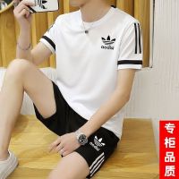 【July hot】 Mens running casual sports suit summer ice silk breathable quick-drying clothes large size short-sleeved sportswear