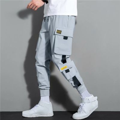 MenS Side Pockets Cargo Harem Pants 2023 Ribbons Black Hip Hop Casual Male Joggers Trousers Fashion Casual Streetwear Pants
