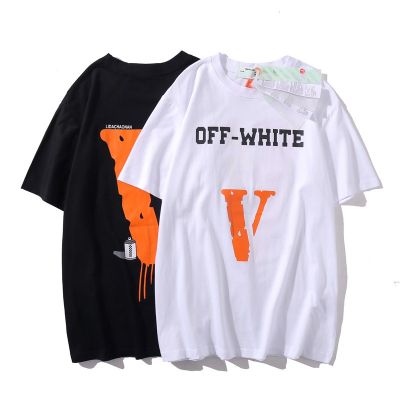 เสื้อยืดผ้าฝ้ายพิมพ์ลายขายดี เสื้อยืดคอกลม แขนสั้น พิมพ์ลายกราฟฟิติ OFF WHITE x VLONE ทรงหลวม แบบลําลองS-5XL