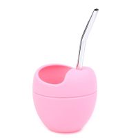 Limited Time Discounts 2021 Black/Pink 5Oz Silicone Bombillas Yerba Mate Cup Set Tea Cup With Yerba Bombilla Straw -40℃---＋240℃