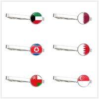 【YF】 KuwaitQatarNorth KoreaBahrainOmanSingapore National Flag Glass Cabochon Tie Clip Ornament for Male Gentleman Gift