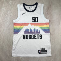 เสื้อเจอร์ซีย์ผู้ชายแบบสั่งทำ Denver Nuggets Jamal Murray &amp; Nikola Jokic &amp; Michael Porter สวิงแมน-สีขาว