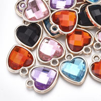 10pc  UV Plating Acrylic Pendants with Acrylic Rhinestone Faceted Heart Mixed Color Light Gold 20x17x5mm Hole: 2mm