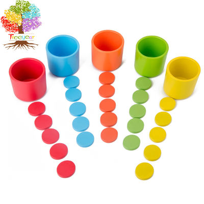 Treeyear Montessori Toy Wooden Sorting Cup Colors Sorting Matching Learning Toys Interactive Counting Activity