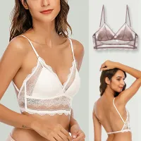 Sexy Lace Bra ลึก U Backless Bralette สามเหลี่ยมนุ่มไม่มีรอยต่อชุดชั้นในผู้หญิงต่ำกลับ Bras Biustonosz Tank Tops