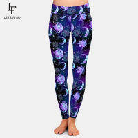 LETSFIND สวยท้องฟ้ายามค่ำคืนดวงอาทิตย์ดวงจันทร์และดาวพิมพ์ดิจิตอลผู้หญิง Leggings เอวสูงออกกำลังกายยืดกางเกง...