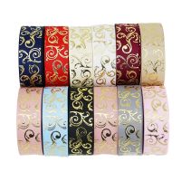 (10 yards/lot)25mm Gold Hot stamping Ribbons Thermal transfer Printed grosgrain Gift packaging Wedding Accessories DIY materials Gift Wrapping  Bags