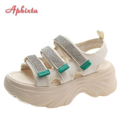 ขายดีที่สุด ioztt2023 - /⊕☒∋ Aphixta Luxury Crystals 5cm Platform Sandals Wedge Heels Shoes Adjustable amp; Beach Slides