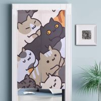 Fashion 2023 Funny Cat Cartoon Pattern Door Curtain Kitchen Dining Room Door Curtain Cute Partition Curtain Drape Entrance Hanging Half-Curtain Decor