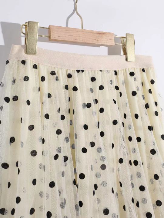 spring-summer-versatile-yarn-skirt-heavy-industry-flocking-wavelet-dot-mesh-halflength-skirt-medium-length-80cm-skirt