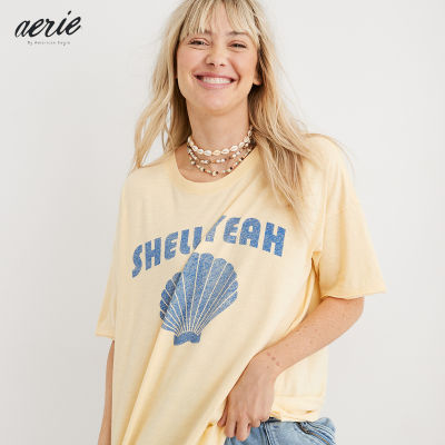 Aerie Graphic Oversized Boyfriend T-Shirt เสื้อยืด ผู้หญิง กราฟฟิค บอยเฟรนด์ โอเวอร์ไซส์ (AAP 078-3090-719)