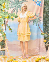 Wila-LEMON MIDI DRESS เดรสผ้าชีฟองย่นสีเหลืองสไตล์วินเทจ ปักธีมลายมะนาว