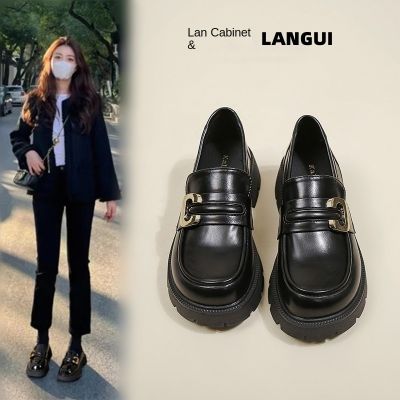 Small Leather Shoes for Women British Style Single-Layer Shoes 2023 New Spring and Autumn Super Hot All-Match Platform Loafers Black Womens Shoes