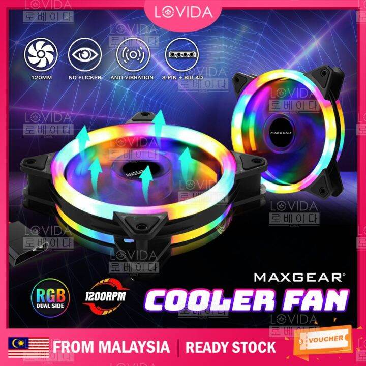 LOVIDA Malaysia MAXGEAR 1200rpm Dual Side LED Cooler Fan Noiseless 120mm Fan RGB PC Case Fan