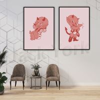 Cowboy And Biker Hot Stuff Art Print, Devil Traditional Art, Wall Hanging Decor, Leopard, Perfect For Home Decor