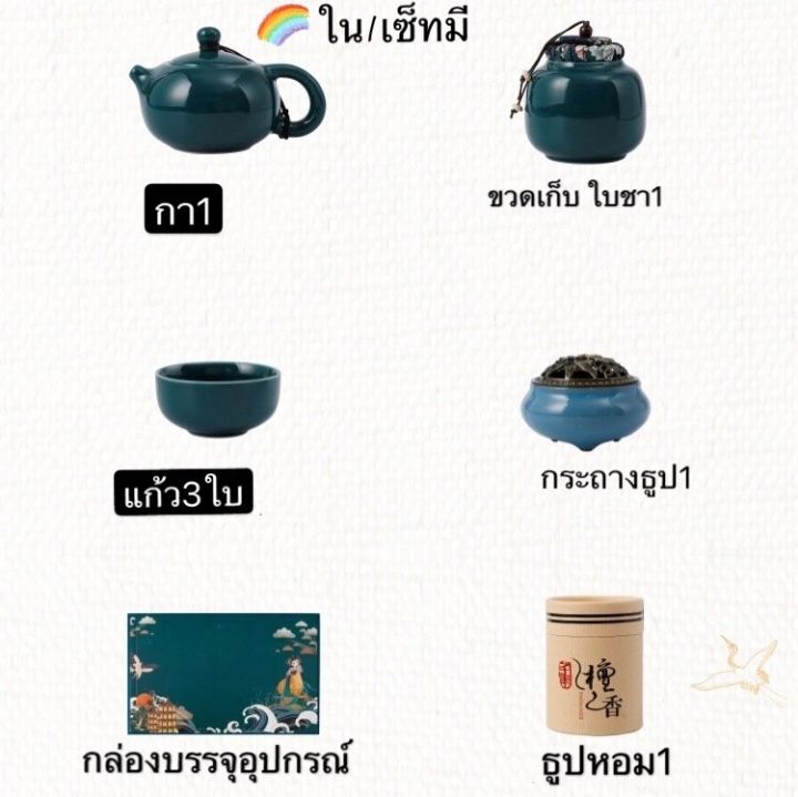 ของขวัญชุดถ้วยชา-กาน้ำชา-พร้อมธูปหอม-และโถใส่ธูป-วัสดุเซรามิค-สินค้านำเข้า-สินค้าพร้อมส่ง