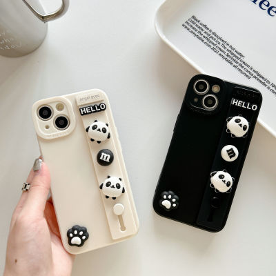 เคสโทรศัพท์แบบพับได้สำหรับ iPhone 15 14 Plus 11 12 13 Pro XR XS Max 6 6SP 7 8 Plus X XR Maxcanda สายรัดข้อมือ Panda