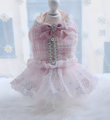 Princess Dog Dress Cat Dresses Plaid&amp;Lace Design Girl Pet Puppy Skirt Warm Clothes Outfit Dresses
