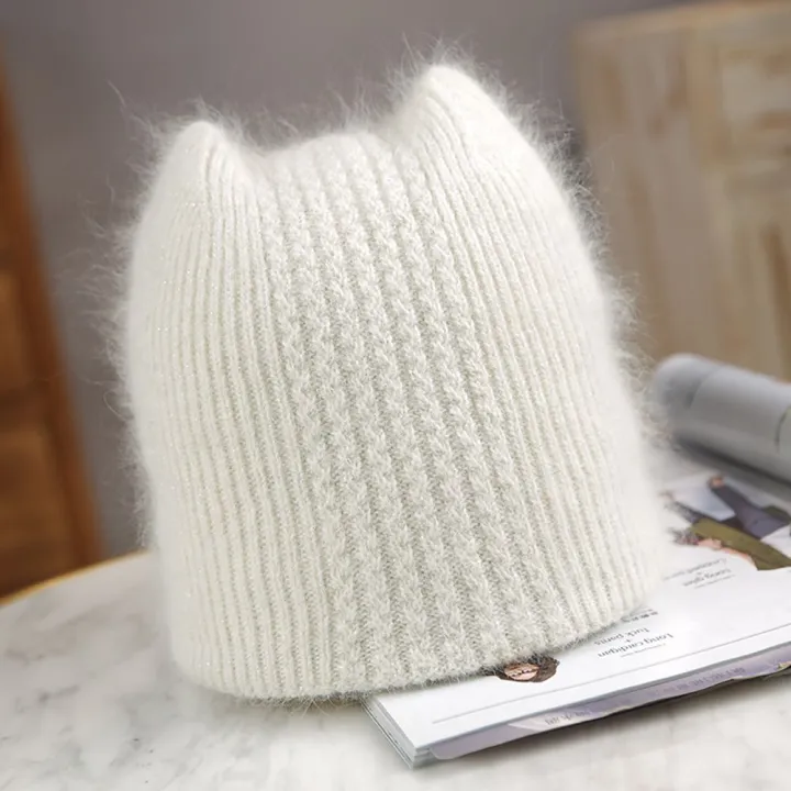 dgjkf-หมวกหน้าหนาว-น่ารัก-นุ่ม-กระต่ายมีขน-หมวกหมวก-กลางแจ้ง-หญิง-หมวกผู้หญิงอบอุ่น-หมวกถักนิตติ้ง-หมวกหูแมว-หมวกบีนนี่
