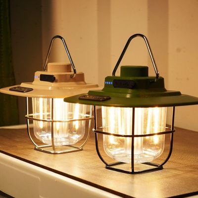 ♦♠❒ Mini Vintage Metal Hanging Lanterns LED Camping Light Portable Waterproof USB Charging Tent Light with Hook Outdoor Garden Lamp