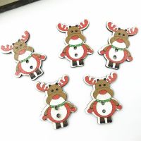 80pcs Christmas Deer Wooden Buttons decoration kids Christmas Handicrafts Sewing 30mm Haberdashery