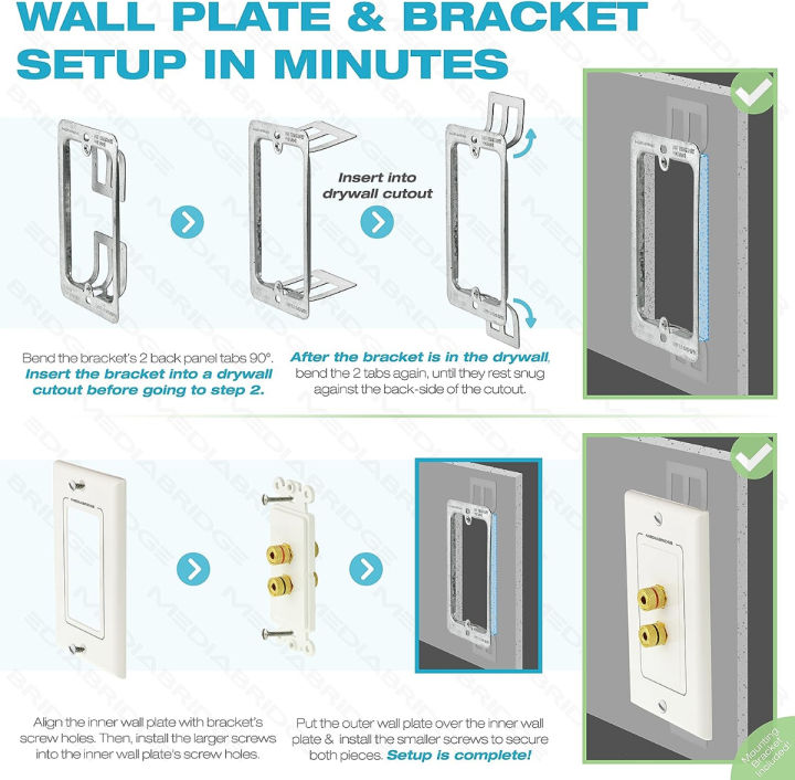 mediabridge-speaker-wall-plate-w-binding-posts-7-pair-amp-rca-2-ports-limited-time-offer-free-mounting-bracket-2-gang-2-piece-inset-wall-plate-for-7-1-7-2-surround-sound-part-wp2-b7-s2-banana-plugs-7-