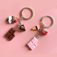 Lovely Resin Dessert Food Keychain For Women Bag Decoration Creative Simulation Chocolate Ice Cream Key Ring Girl Handmade Gifts Key Chains